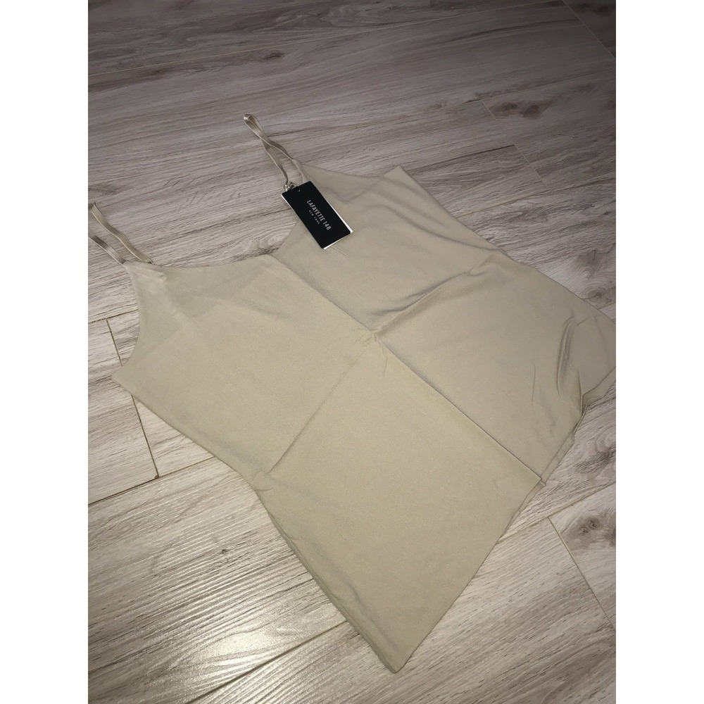 NWT Lafayette 148 New York Mesh Jersey VNeck Tank Womens 2XL Khaki Top Straps